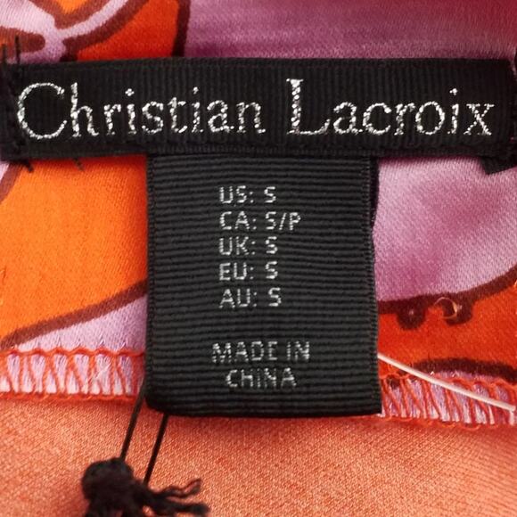 Christian Lacroix Womens Size Small Satin Midi Dress Side Cutout Orange Floral - Picture 6 of 8